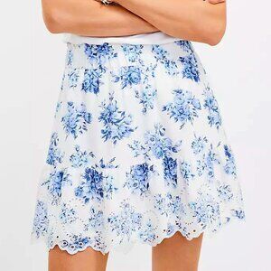 Loft Floral Bouquet Lace Eyelet Tiered Mini Skirt Size M EUC